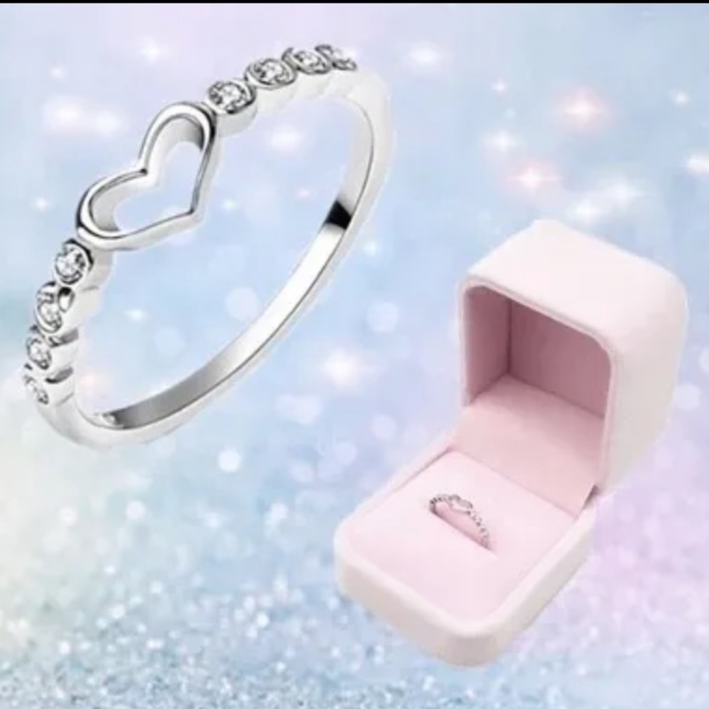 Love Ring Silver CZ Gemstone Heart Ring - Picture 5 of 5